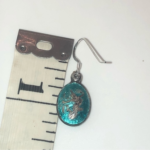 Vtg Sterling & Blue Green Enamel Siam Silver Goddess Earrings 925 / 1.2” - Picture 9 of 9